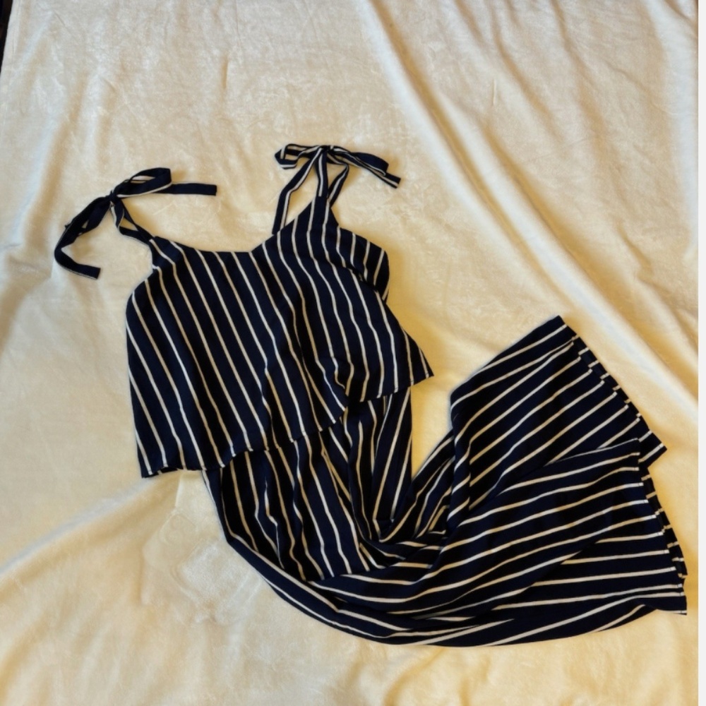 Magnolia Sky Blue and White Stripped Jumpsuit Size Medium